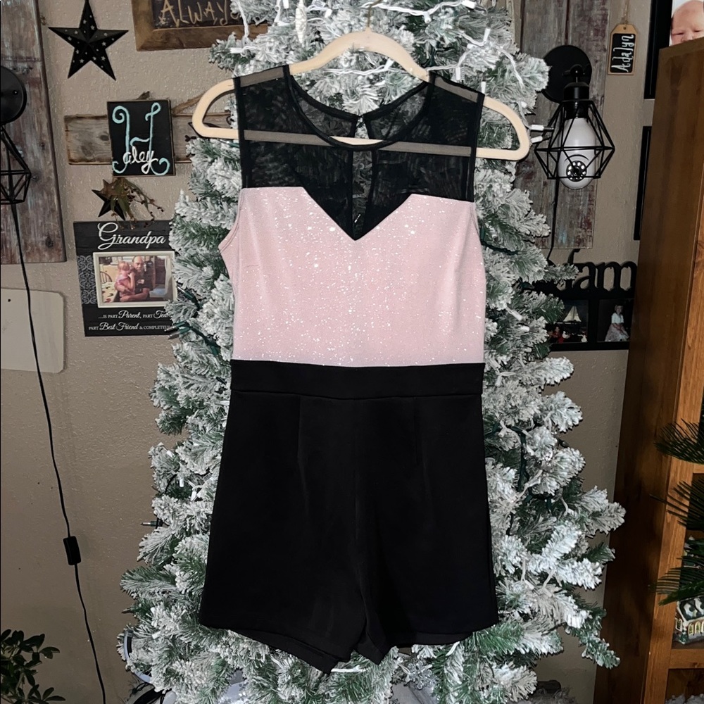 Black and tanish pink Sleeveless Romper by Enfocus Studio